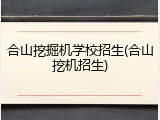 合山挖掘机学校招生(合山挖机招生)