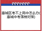 惠城区考不上高中怎么办(惠城中考落榜对策)