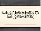 蚌山挖机培训学校哪家好(蚌山挖机培训优选)
