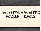 山东水利职业学院水利工程课程(水利工程课程)
