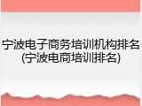 宁波电子商务培训机构排名(宁波电商培训排名)
