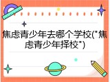 焦虑青少年去哪个学校("焦虑青少年择校")