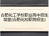 合肥化工学校职业高中招生简章(合肥化校职高招生)