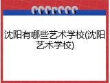 沈阳有哪些艺术学校(沈阳艺术学校)