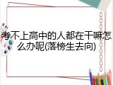 考不上高中的人都在干嘛怎么办呢(落榜生去向)
