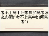 考不上高中还想参加高考怎么办呢("考不上高中如何高考")