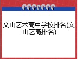 文山艺术高中学校排名(文山艺高排名)