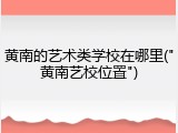 黄南的艺术类学校在哪里("黄南艺校位置")