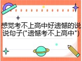 感觉考不上高中好遗憾的说说句子("遗憾考不上高中")