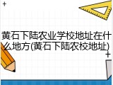 黄石下陆农业学校地址在什么地方(黄石下陆农校地址)