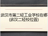 武汉市第二轻工业学校在哪(武汉二轻校位置)