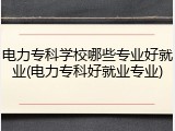 电力专科学校哪些专业好就业(电力专科好就业专业)