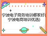 宁波电子商务培训哪家好(宁波电商培训优选)