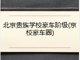 北京贵族学校豪车阶级(京校豪车圈)