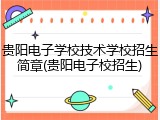贵阳电子学校技术学校招生简章(贵阳电子校招生)