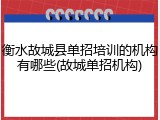 衡水故城县单招培训的机构有哪些(故城单招机构)