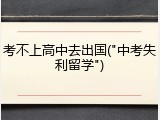 考不上高中去出国("中考失利留学")