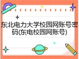 东北电力大学校园网账号密码(东电校园网账号)