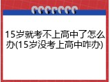 15岁就考不上高中了怎么办(15岁没考上高中咋办)
