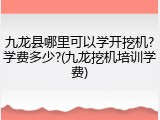 九龙县哪里可以学开挖机?学费多少?(九龙挖机培训学费)