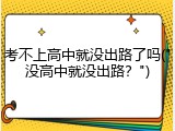 考不上高中就没出路了吗("没高中就没出路？")