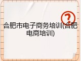 合肥市电子商务培训(合肥电商培训)