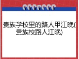 贵族学校里的路人甲江晚(贵族校路人江晚)