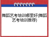 舞蹈艺考培训哪里好(舞蹈艺考培训推荐)