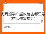 大同想学产后恢复去哪里学(产后恢复培训)