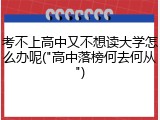 考不上高中又不想读大学怎么办呢("高中落榜何去何从")