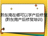 黔东南在哪可以学产后修复(黔东南产后修复培训)