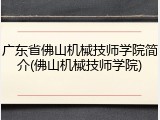 广东省佛山机械技师学院简介(佛山机械技师学院)