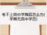 考不上高中学舞蹈怎么办(学舞无高中学历)