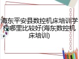 海东平安县数控机床培训学校哪里比较好(海东数控机床培训)