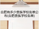 合肥有多少贵族学校名单公布(合肥贵族学校名单)