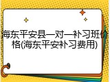 海东平安县一对一补习班价格(海东平安补习费用)