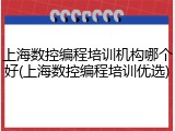 上海数控编程培训机构哪个好(上海数控编程培训优选)