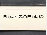 电力职业名称(电力职称)