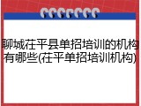 聊城茌平县单招培训的机构有哪些(茌平单招培训机构)