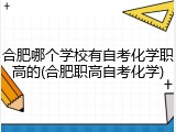 合肥哪个学校有自考化学职高的(合肥职高自考化学)