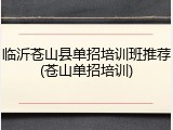 临沂苍山县单招培训班推荐(苍山单招培训)