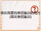 肇庆高要找单招集训的地方(肇庆单招集训)