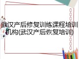 武汉产后修复训练课程培训机构(武汉产后恢复培训)