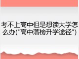 考不上高中但是想读大学怎么办("高中落榜升学途径")