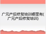 广元产后修复培训哪里有(广元产后修复培训)