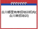 合川哪里有单招培训机构(合川单招培训)