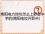 南阳电力技校怎么上职业中学的(南阳电校升职中)