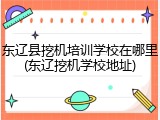 东辽县挖机培训学校在哪里(东辽挖机学校地址)
