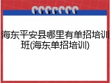 海东平安县哪里有单招培训班(海东单招培训)