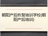 朝阳产后恢复培训学校(朝阳产后培训)